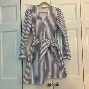 Tibi Liam Tie Front Striped Shirtdress